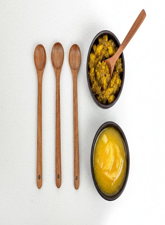 WOODKIT Neem Wood Pickle & Ghee Serving Spoon | Natural Antibacterial Wooden Spoon for Achar, Ghee, Oil & Condiments | Handmade Indian Kitchen Spoon | Eco-Friendly & Food Safe Set of 3 - Image 1